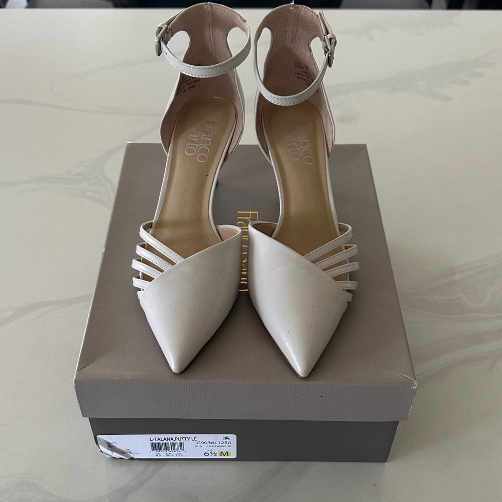 Franco Sarto Cream Ankle Strap Heels
